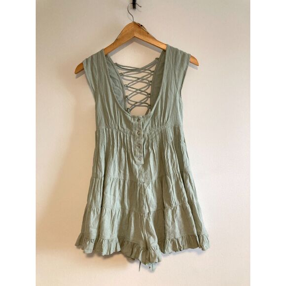 Urban Outfitters Sage Green Raelynn Tie Back Romper Size S/XS - Picture 4 of 6